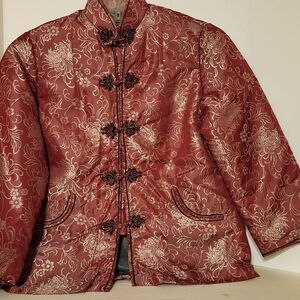 Elegant Red Floral Asian Jacket